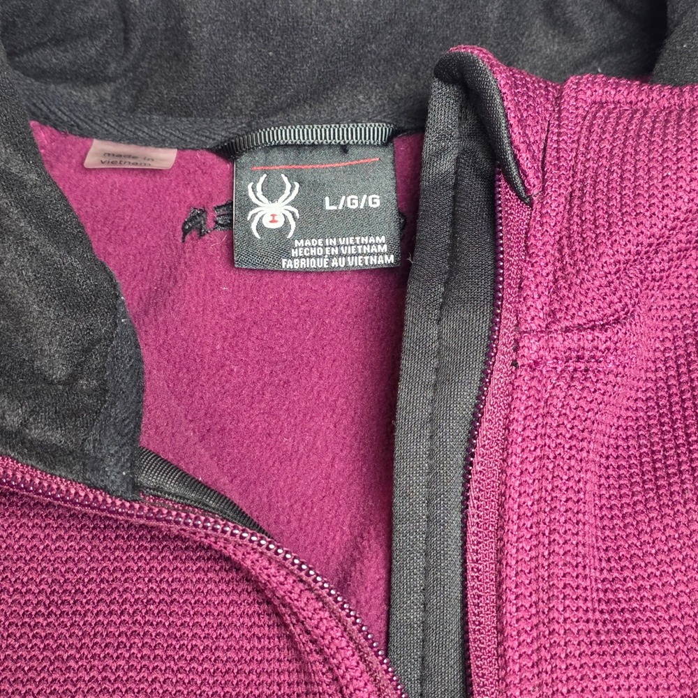 Spyder Full Zip Jacket Womens Lg Berry Black Waffle Knit Activewear Fleece Lined - Picture 2 of 7